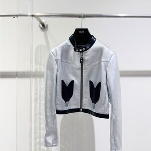 🚩steal authentic Louis Vuitton Black and White Leather Jacket